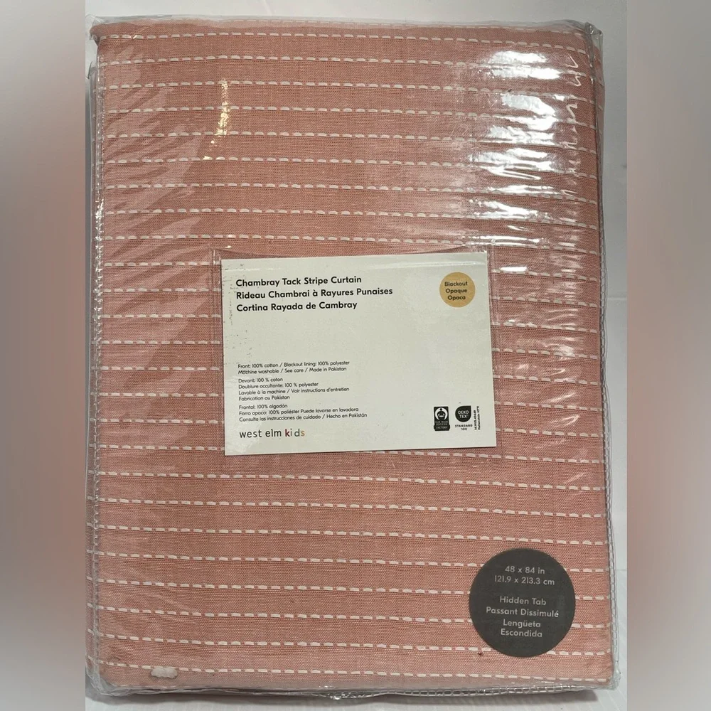 West Elm Chambray Tack Stripe Blackout Curtain in Pink 48x84